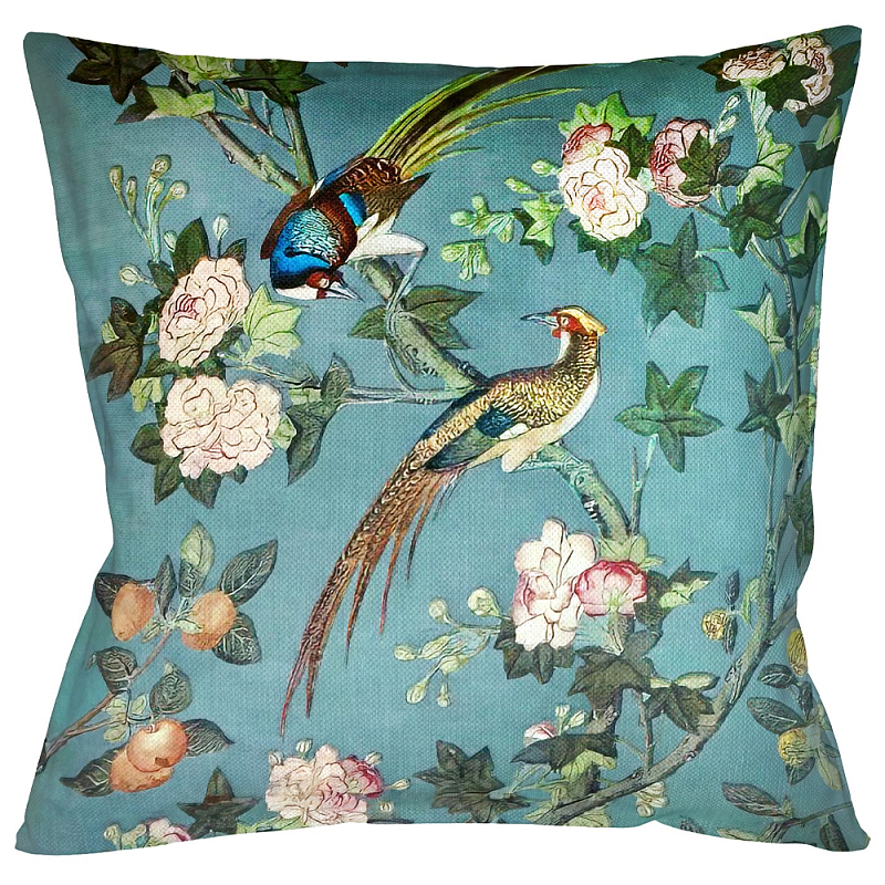 Подушка декоративная с изображением птицы в саду Chinoiserie Birds in the Garden Cushion Бирюзовый Мульти Подушка декоративная с изображением птицы в саду Chinoiserie Birds in the Garden Cushion Бирюзовый Мульти в Рязани | Loft Concept