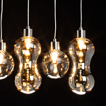 Люстра с 3-мя плафонами волнообразной формы цвета янтарь и 2-мя прозрачными шарообразными плафонами Lucid Rain  варинант исполнения - 5 | Loft Concept в Рязани