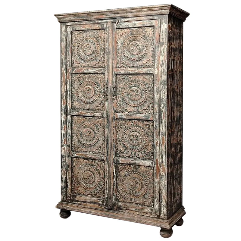 Индийский шкаф с орнаментом резьба из дерева Indian Antique Furniture Серый Индийский шкаф с орнаментом резьба из дерева Indian Antique Furniture Серый в Рязани | Loft Concept
