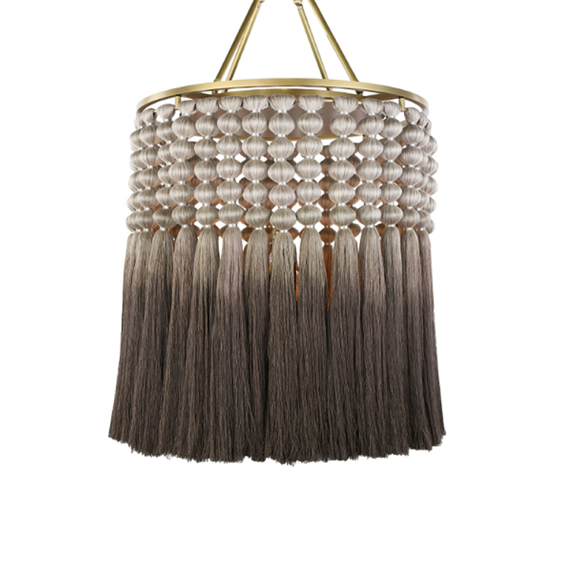 Люстра плетеная с кисточками на золотистом каркасе Boho Tassel Chandelier Коричневый Латунь в Рязани | Loft Concept 