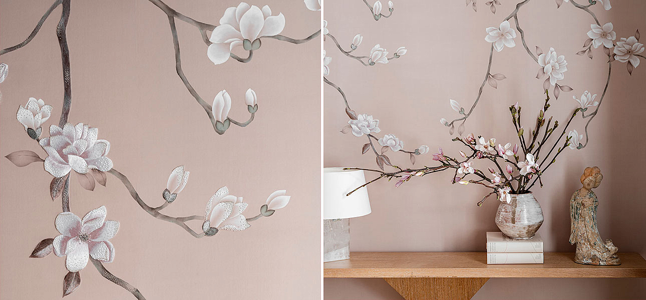 Обои Magnolia Canopy Original colourway on Almost Mauve dyed silk with embroidery - Loft-Concept в Рязани