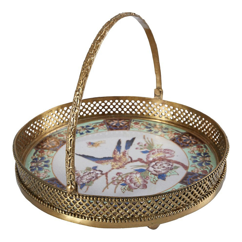 Блюдо фарфоровое с бронзовой ручкой Paradise Dish with Handle Бронза Мульти в Рязани | Loft Concept 