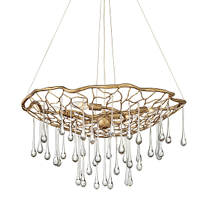 Люстра подвесная золотого цвета с металлическим сетчатым основанием и стеклянными каплевидными подвесками Hinkley