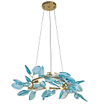 Люстра светодиодная золотистом каркасе с синими стеклянными листьями Blue Light Wreath варинант исполнения - 1 | Loft Concept в Рязани