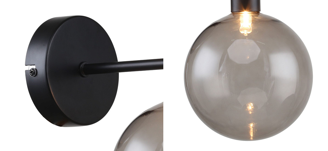 Бра с выдувным плафоном серого цвета Carmella Globe Black Бра с выдувным плафоном серого цвета Carmella Globe Black - Loft-Concept в Рязани