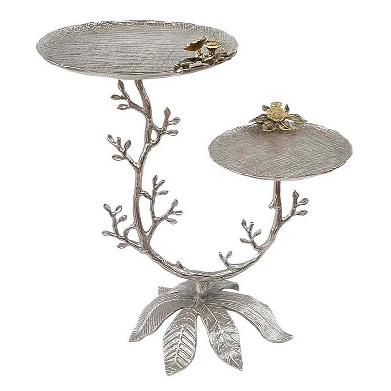 Столик с двумя круглыми столешницами на соновании виде изогнутых ветвей Forest Fairy Tale Серебряный в Рязани | Loft Concept 