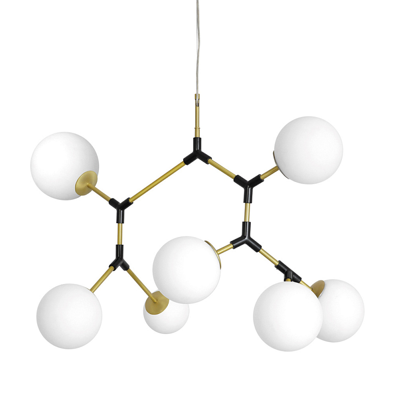 Люстра с 7-ю белыми шарообразными плафонами Natural Concepts Латунь Черный Белый в Рязани | Loft Concept 