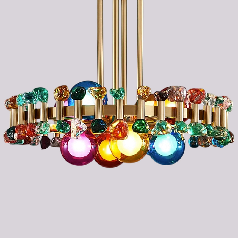 Люстра круглая золотистая с цветными плафонами Colorful Ball Candy Crystal Золотой Мульти Люстра круглая золотистая с цветными плафонами Colorful Ball Candy Crystal Золотой Мульти в Рязани | Loft Concept