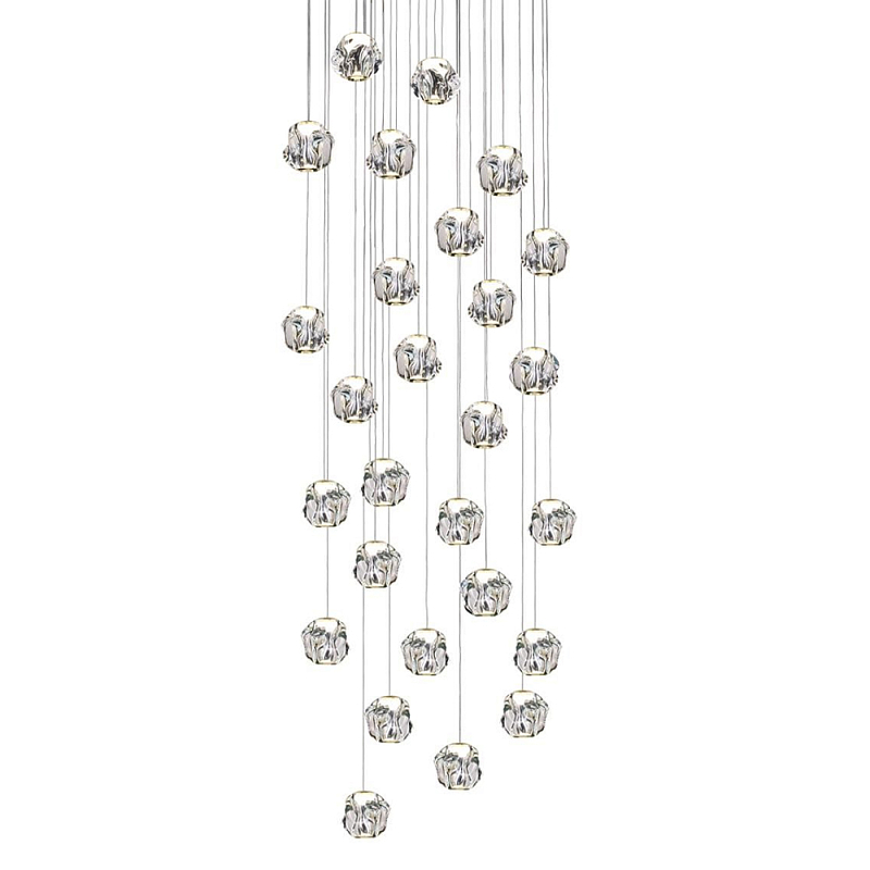 Люстра каскадня с 27-ю прозрачными шарообразными подвесами Bubbles Bocci Золотой Прозрачный Хром в Рязани | Loft Concept 