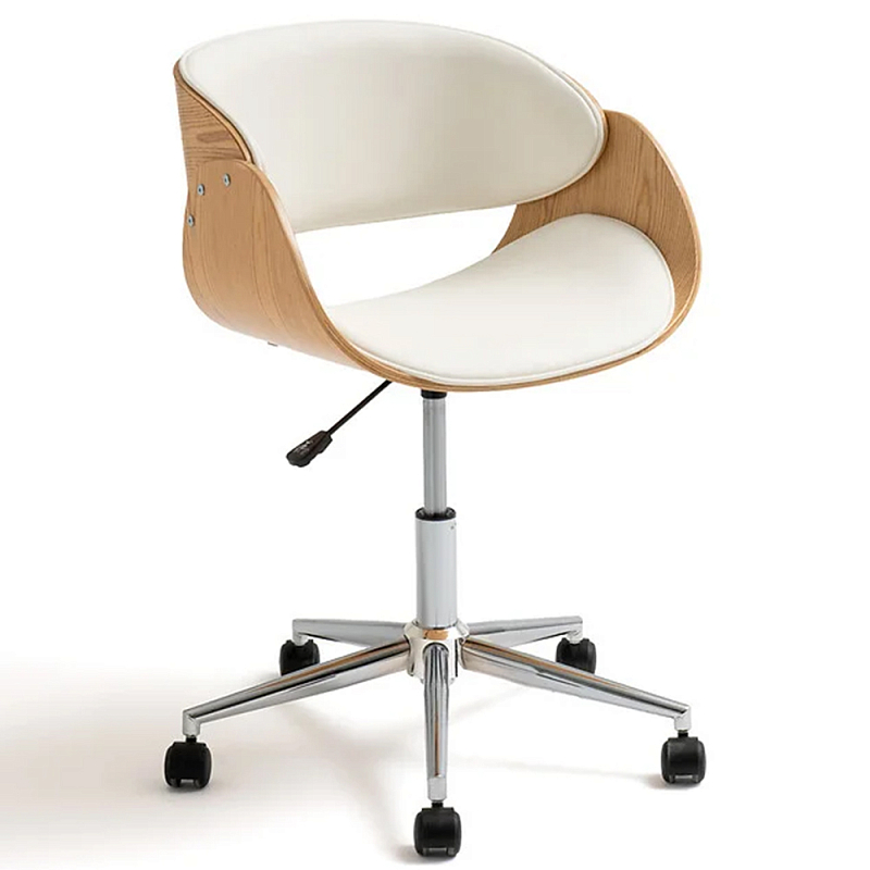 Вращающееся офисное кресло на колёсах Delwyn Chair White Белый Бежевый Хром Черный в Рязани | Loft Concept 