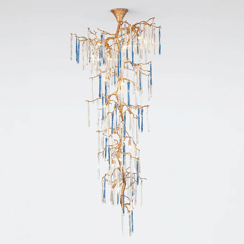 Люстра каскадная с прозрачными и голубыми подвесками в форме капель Droplet Chandelier Золотой Прозрачный Голубой Люстра каскадная с прозрачными и голубыми подвесками в форме капель Droplet Chandelier Золотой Прозрачный Голубой в Рязани | Loft Concept