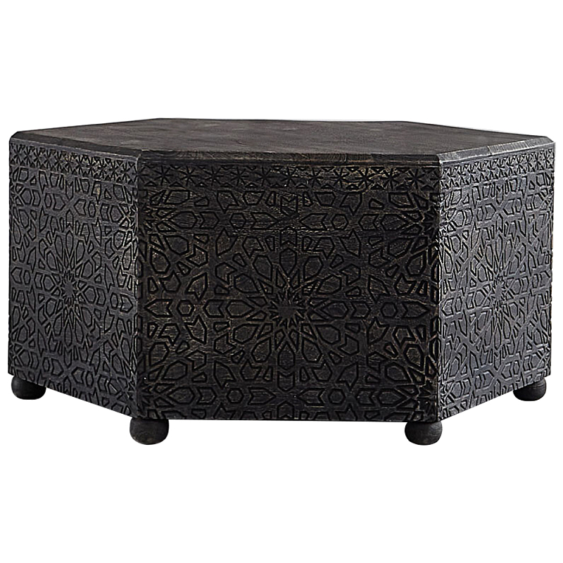 Кофейный стол из массива манго с резьбой Grey Mango Coffee Table Серый Кофейный стол из массива манго с резьбой Grey Mango Coffee Table Серый в Рязани | Loft Concept
