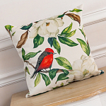 Декоративная подушка бежевая с изображением птиц и цветов Blooming Birds варинант исполнения - 2 | Loft Concept в Рязани