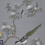 Обои ручная роспись Japanese Garden Original colourway on Gun Metal dyed silk варинант исполнения - 1 | Loft Concept в Рязани