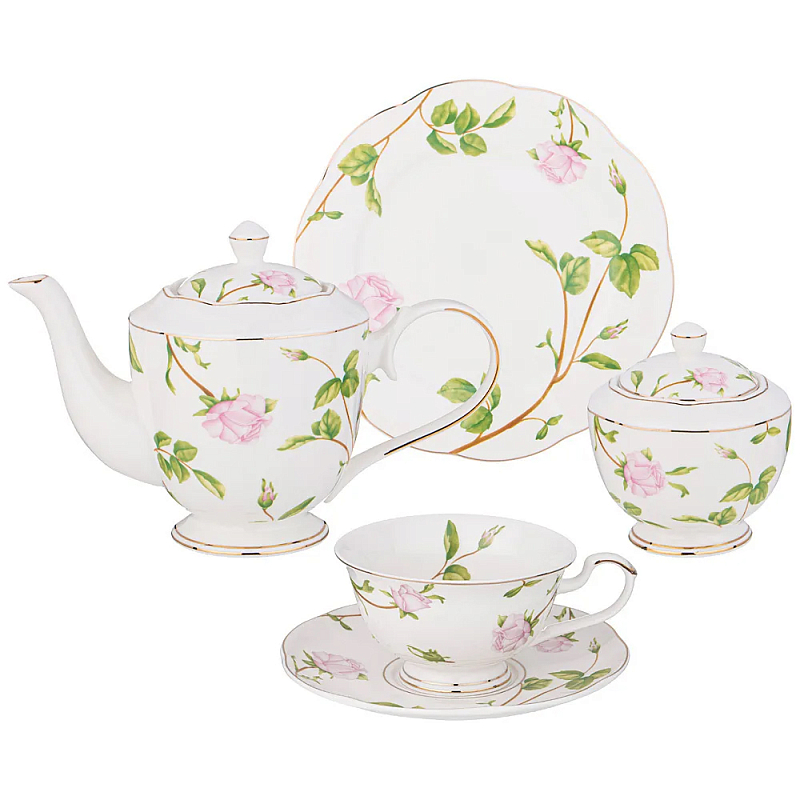 Чайный сервиз из фарфора белый с цветочным принтом на 6 персон 20 предметов Flower Porcelain Collection Белый Мульти Чайный сервиз из фарфора белый с цветочным принтом на 6 персон 20 предметов Flower Porcelain Collection Белый Мульти в Рязани | Loft Concept
