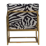 Кресло с металлическим золотистым каркасом и мягкой обивкой с чёрно-белым принтом зебры Wild animals варинант исполнения - 3 | Loft Concept в Рязани