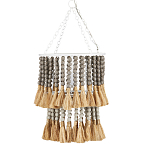 Подвесной светильник двухъярусный с декором из круглых деревянных бусин с кисточками Gray Brown Wooden Beads Chandelier варинант исполнения - 2 | Loft Concept в Рязани