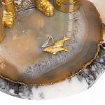 Икорница со стопками с декором "Рыбак с санями" с гравировкой на подставке из натуральных камней Агат Мрамор Decorative Cavair Dishes варинант исполнения - 10 | Loft Concept в Рязани