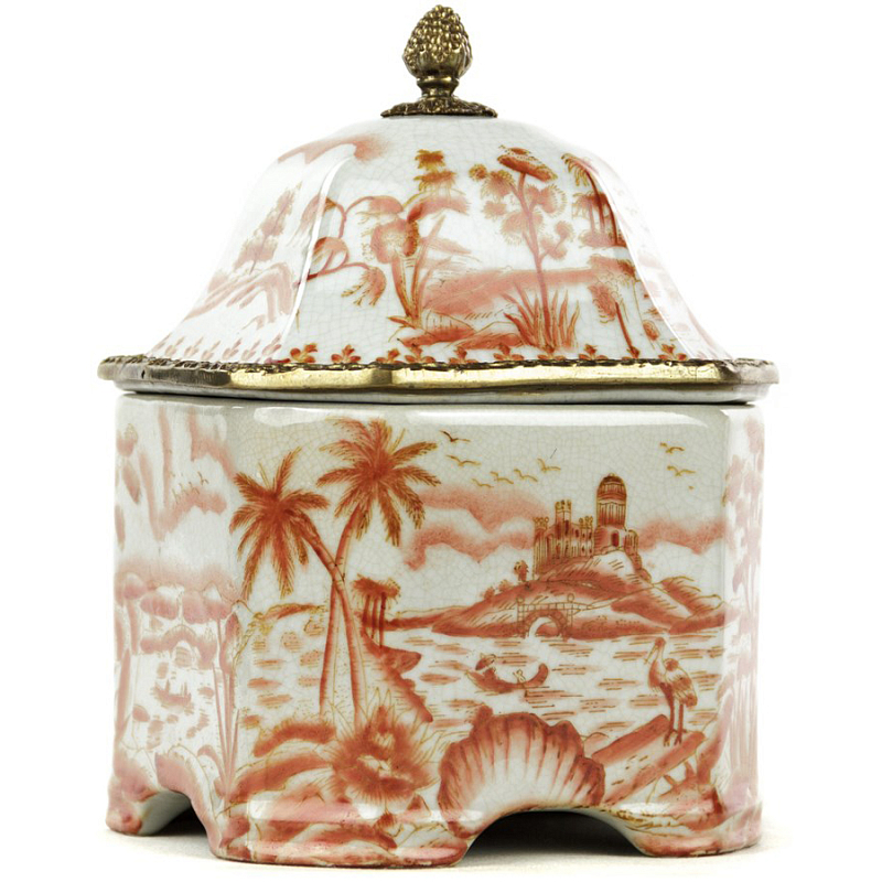 Шкатулка Box Chinoiserie Белый Бронза Коралловый Шкатулка Box Chinoiserie Белый Бронза Коралловый в Рязани | Loft Concept