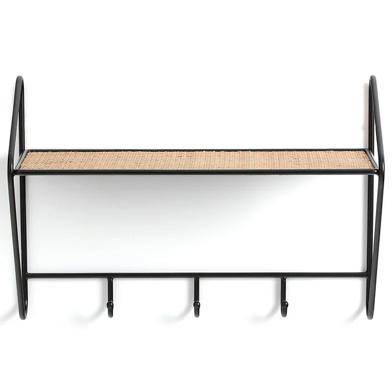 Настенная вешалка с полкой из ротанга Bourn Shelf-hanger Черный Древесина Настенная вешалка с полкой из ротанга Bourn Shelf-hanger Черный Древесина в Рязани | Loft Concept
