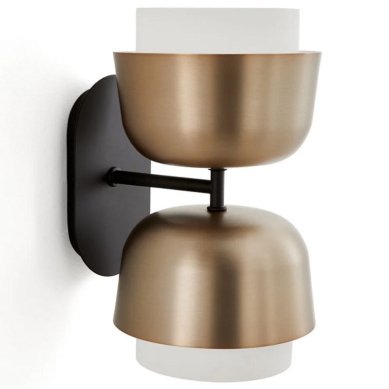 Бра из металла с 2-мя плафонами Wilona Duo Wall Lamp Латунь сатинированная Белое матовое стекло Черный Бра из металла с 2-мя плафонами Wilona Duo Wall Lamp Латунь сатинированная Белое матовое стекло Черный в Рязани | Loft Concept