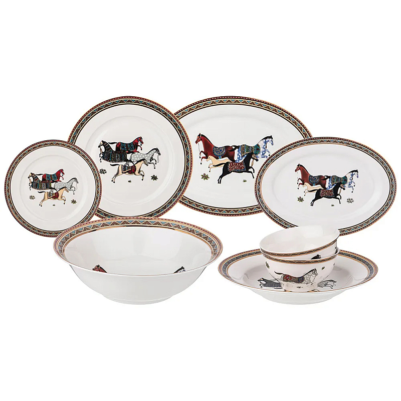 Сервиз обеденный из фарфора с изображением лошадей на 6 персон 23 предмета Porcelain Horse Set Белый Мульти Сервиз обеденный из фарфора с изображением лошадей на 6 персон 23 предмета Porcelain Horse Set Белый Мульти в Рязани | Loft Concept