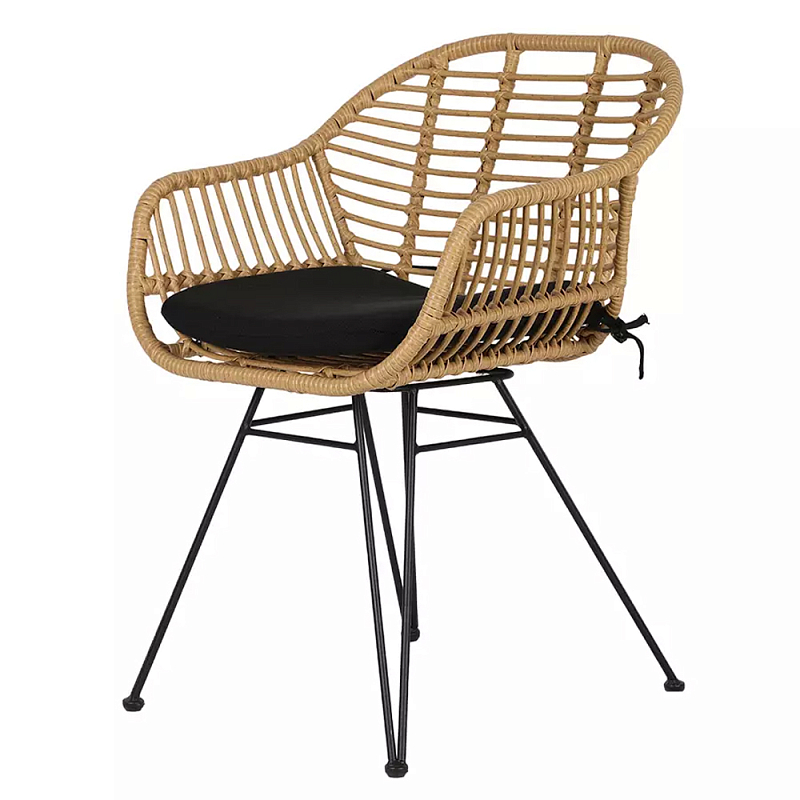 Стул с ротанговым плетением Wicker Half Chair с подлокотниками Черный Бежевый Стул с ротанговым плетением Wicker Half Chair с подлокотниками Черный Бежевый в Рязани | Loft Concept