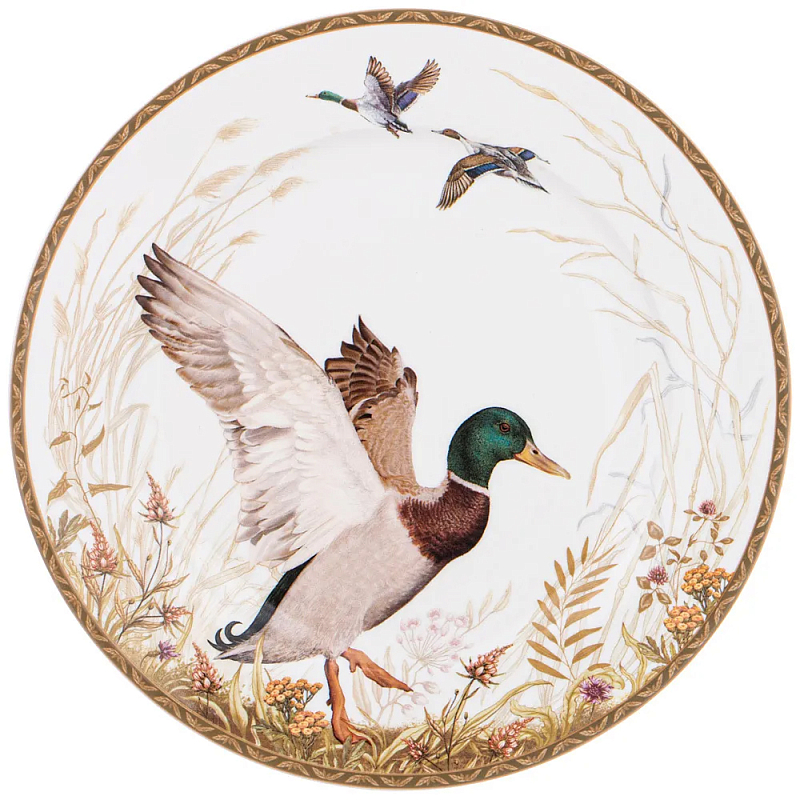 Тарелка закусочная из фарфора с изображением утки Hunting Porcelain Collection Белый Коричневый Мульти Тарелка закусочная из фарфора с изображением утки Hunting Porcelain Collection Белый Коричневый Мульти в Рязани | Loft Concept