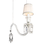 Подвесной светильник с белым текстильным абажуром и изогнутым хрустальным основанием с подвесками Lustre Reverie варинант исполнения - 4 | Loft Concept в Рязани