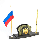 Визитница настольная с гербом и флагом России из природного камня змеевик Successful Leader варинант исполнения - 2 | Loft Concept в Рязани