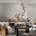 Люстра каскадная с 5-ю круглыми стеклянными плафонами дымчатого цвета и черными деталями Orbit Serenade варинант исполнения - 4 | Loft Concept в Рязани