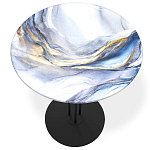 Стол журнальный с круглой бело-голубой столешницей из стекла White and Blue Marble варинант исполнения - 2 | Loft Concept в Рязани