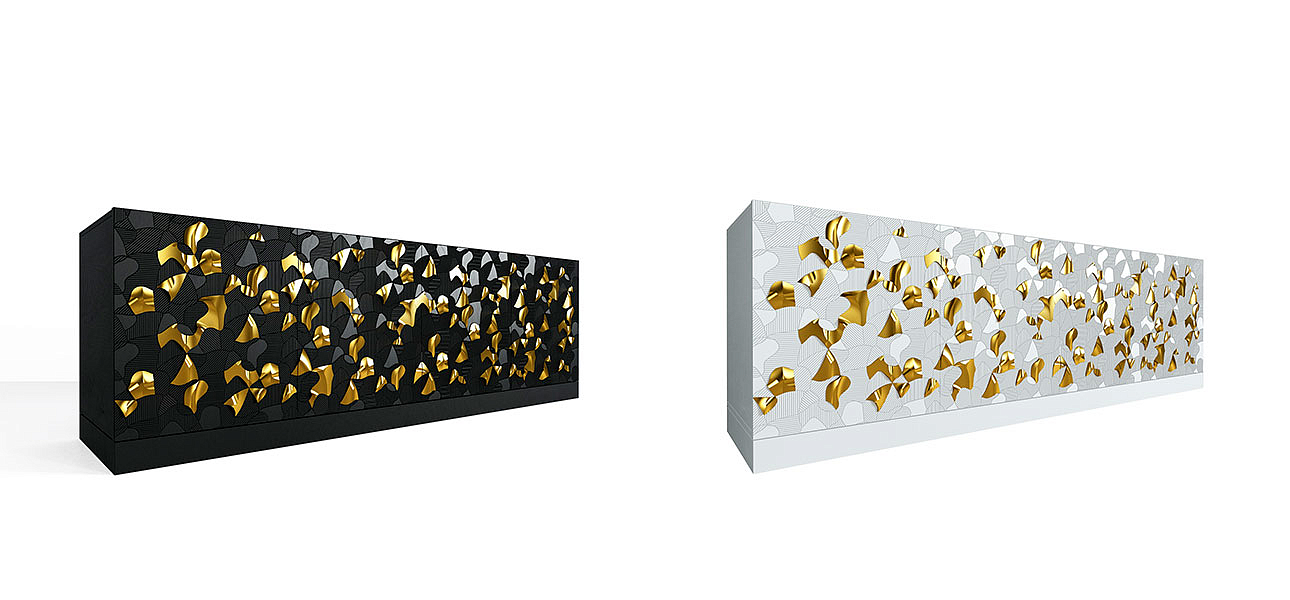 Комод большой инкрустированный золотым орнаментом Wooden Petals Gold Комод большой инкрустированный золотым орнаментом Wooden Petals Gold - Loft-Concept в Рязани