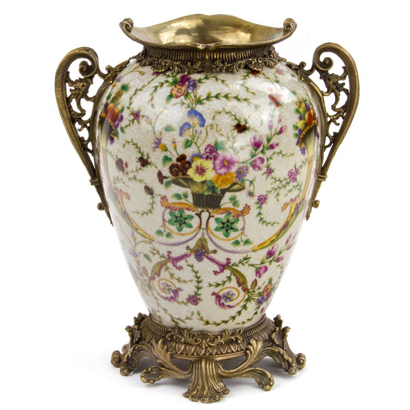 Фарфоровая ваза Pot-Bellied Porcelain Vase Бежевый Бронза Фарфоровая ваза Pot-Bellied Porcelain Vase Бежевый Бронза в Рязани | Loft Concept