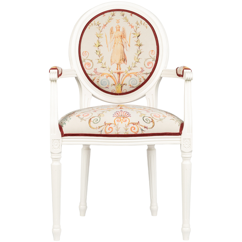 Полукресло из массива бука бежевое с растительным орнаментом Raffael Angel Beige Chair Белый Бежевый Мульти Бургундский красный в Рязани | Loft Concept 
