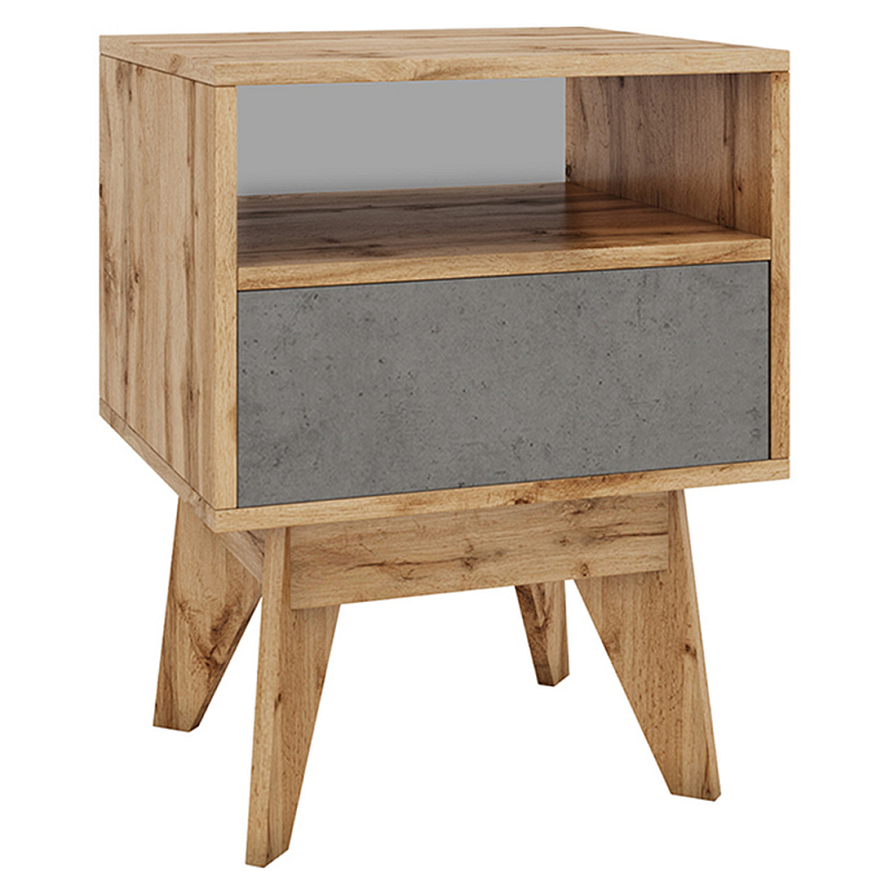 Тумба прикроватная с ящиком и фасадом цвета серый бетон Grace of Furniture Древесина Серый бетон Тумба прикроватная с ящиком и фасадом цвета серый бетон Grace of Furniture Древесина Серый бетон в Рязани | Loft Concept