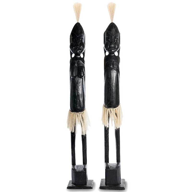 Комплект из 2-х деревянных статуэток Asmat Tall Statuettes Black Черный Бежевый Комплект из 2-х деревянных статуэток Asmat Tall Statuettes Black Черный Бежевый в Рязани | Loft Concept