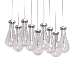 Люстра с 9-ю прозрачными плафонами из стекла в форме капли на прямоугольном потолочном основании цвета хром Lucid Rain  варинант исполнения - 1 | Loft Concept в Рязани