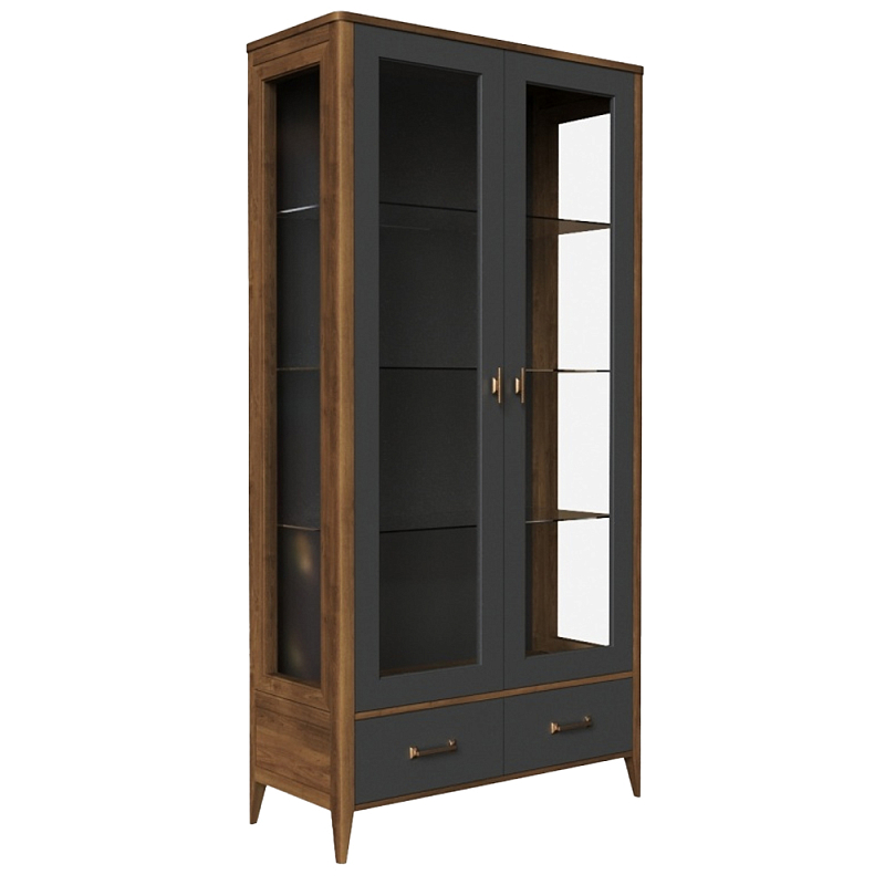 Витрина стеклянная из массива бука Tasteful Furniture Серый Дуб темный Прозрачное Стекло в Рязани | Loft Concept 
