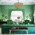 Обои ручная роспись Silk Tree Colourway SC-92 on Emerald Green dyed silk варинант исполнения - 1 | Loft Concept в Рязани