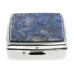 Таблетница карманная квадратная c 2-мя отделениями с зеркалом и накладкой из натурального камня Лазурит Silver Stone Pillboxes варинант исполнения - 3 | Loft Concept в Рязани