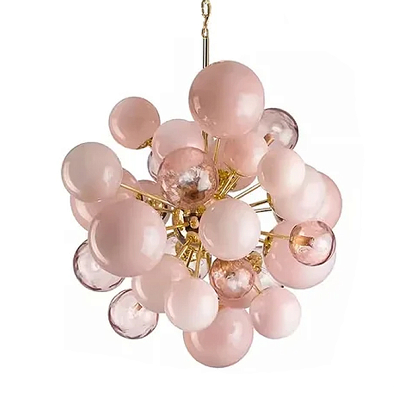 Люстра розовые шары на золотом каркасе Pink Light Bubbles Розовый Люстра розовые шары на золотом каркасе Pink Light Bubbles Розовый в Рязани | Loft Concept
