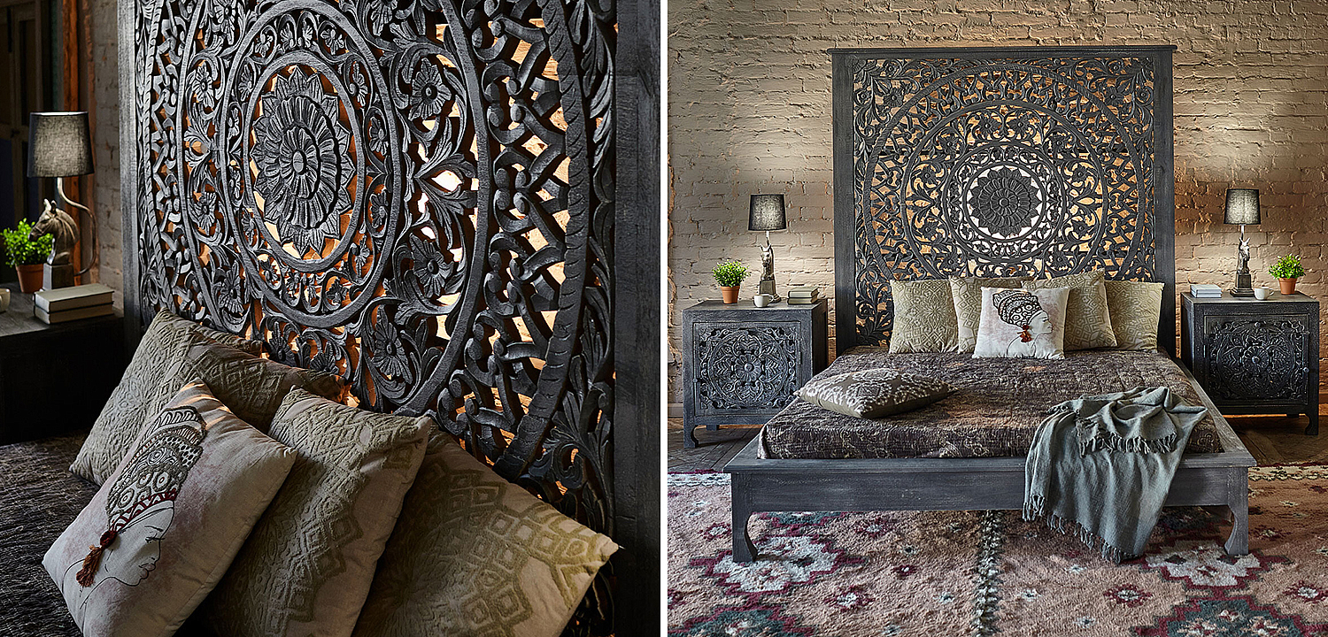 Кровать Indian Antique White Furniture Sarita Bed серый Кровать Indian Antique White Furniture Sarita Bed серый - Loft-Concept в Рязани