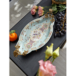 Блюдо овальное из голубого фарфора с ручками в виде бабочек и цветочным рисунком Blue Garden варинант исполнения - 3 | Loft Concept в Рязани