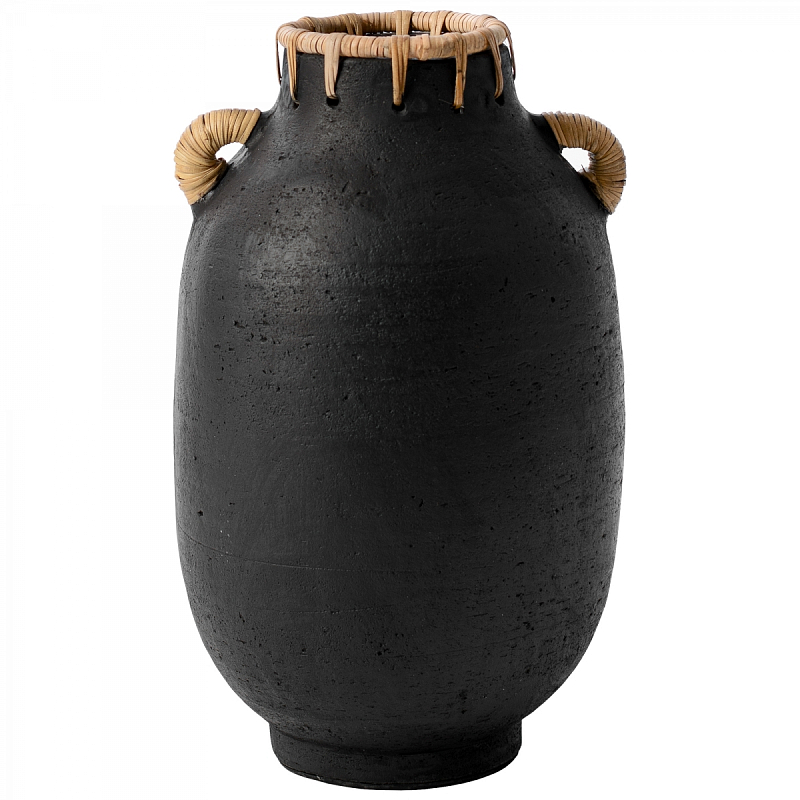 Ваза Vase Ceramic & Rattan Черный Ваза Vase Ceramic & Rattan Черный в Рязани | Loft Concept