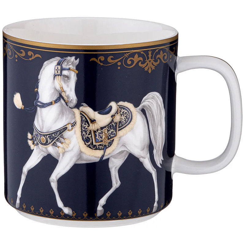 Кружка из фарфора синяя с изображением лошадей 400 мл Porcelain Horse Set Белый Синий Золотой Кружка из фарфора синяя с изображением лошадей 400 мл Porcelain Horse Set Белый Синий Золотой в Рязани | Loft Concept