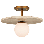 Потолочный светильник из травертина с плафоном из белого матового стекла Marble Glow варинант исполнения - 2 | Loft Concept в Рязани