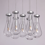 Люстра с 7-ю прозрачными плафонами из стекла в форме капли на круглом потолочном основании цвета хром Lucid Rain  варинант исполнения - 4 | Loft Concept в Рязани