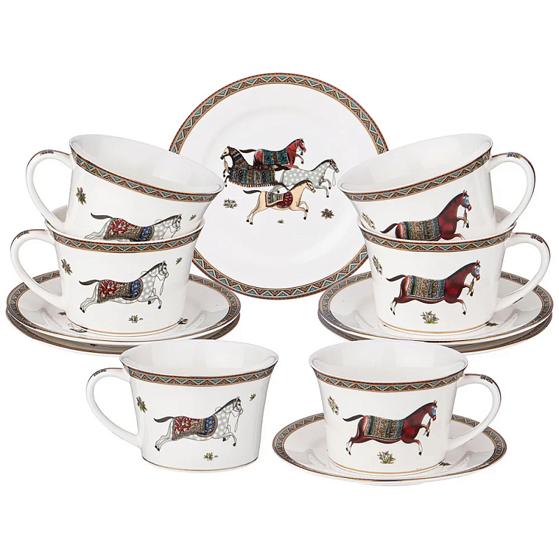 Чайный набор из фарфора с изображением лошадей Porcelain Horse Set Белый Мульти Чайный набор из фарфора с изображением лошадей Porcelain Horse Set Белый Мульти в Рязани | Loft Concept