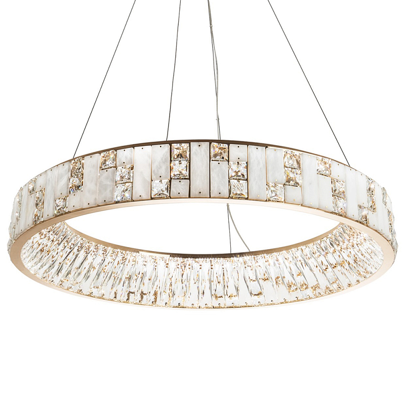 Кольцевая люстра с декором из мрамора и хрусталя Dione Ring Marble Crystal Chandelier Прозрачный Золотой Белое матовое стекло Кольцевая люстра с декором из мрамора и хрусталя Dione Ring Marble Crystal Chandelier Прозрачный Золотой Белое матовое стекло в Рязани | Loft Concept